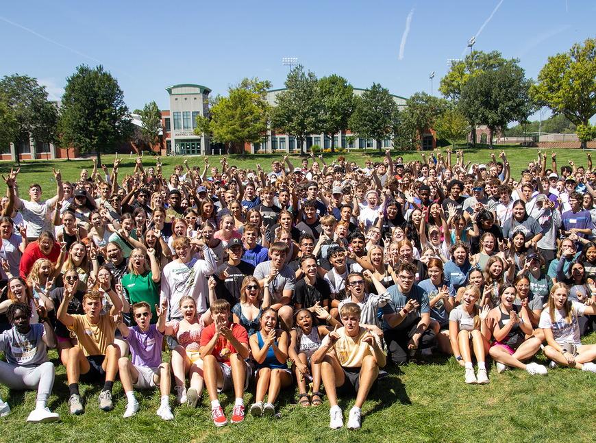 439 first-year students gather on Taylor Commons